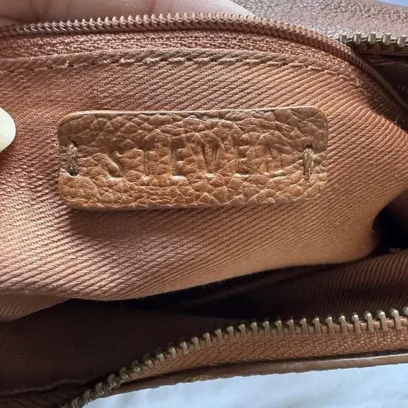 STEVEN Steve Madden 100% Pebbled Leather Crossbody Bag Brown - Picture 5 of 13